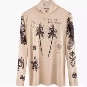 Tattoo sweatshirt top nude color tattooing XS S